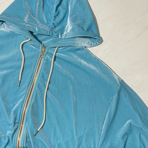 Laina Rauma Blue Velour Oversized Sz Small Hoodie Leisure Collection Relaxed - Picture 3 of 6